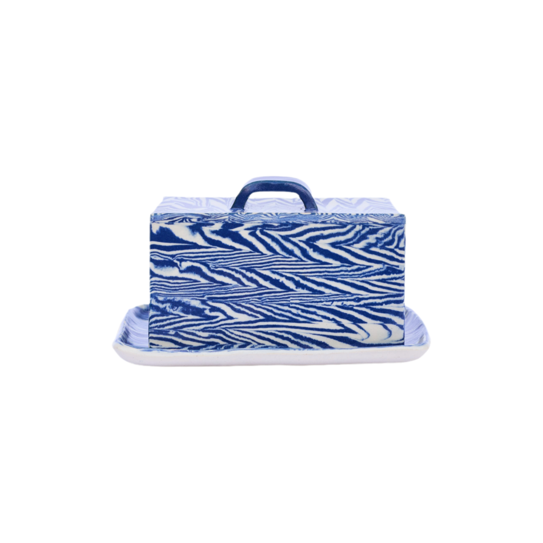 Plop Pottery, Cobalt Herringbone Butter Dish