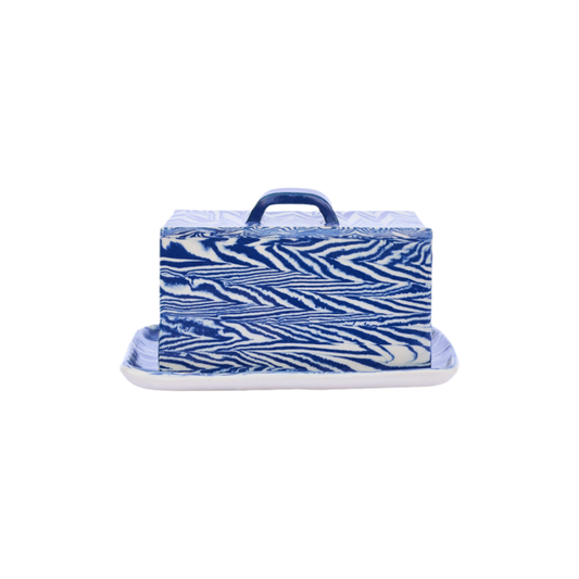 Plop Pottery, Cobalt Herringbone Butter Dish