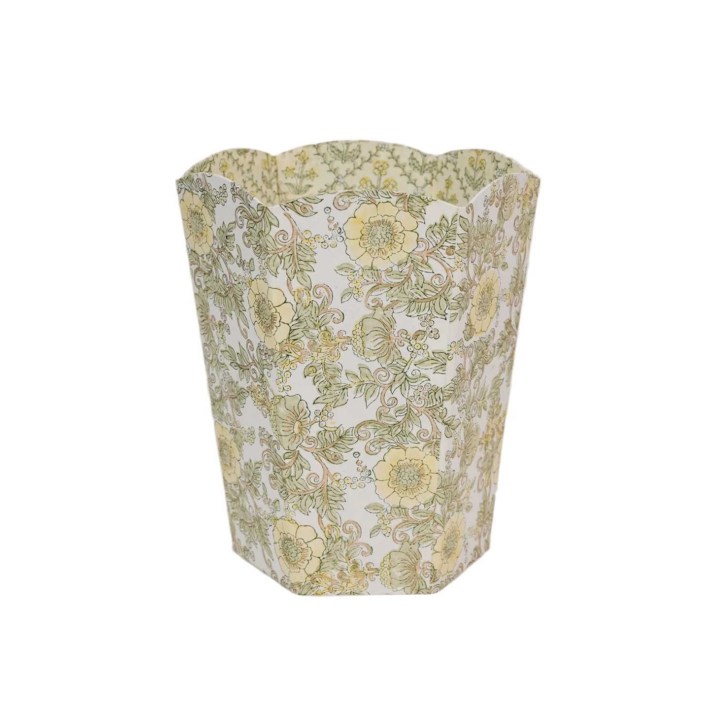 Block Printed Waste Paper Basket in Yellow