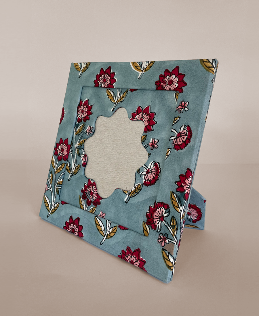 Blue Floral Photo Frame with Scalloped Edge