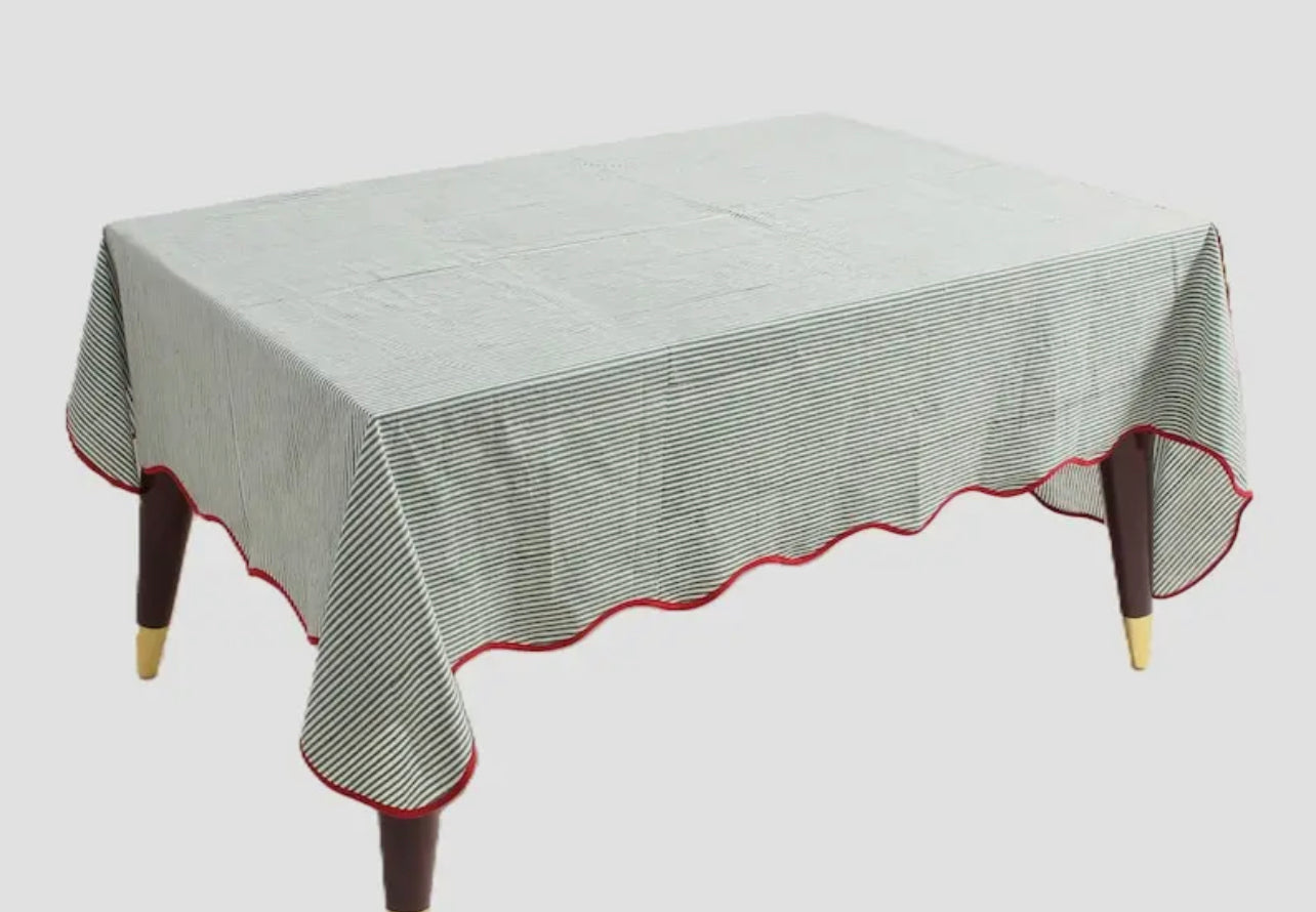 Green Stripe within Red Piping Indian Tablecloth