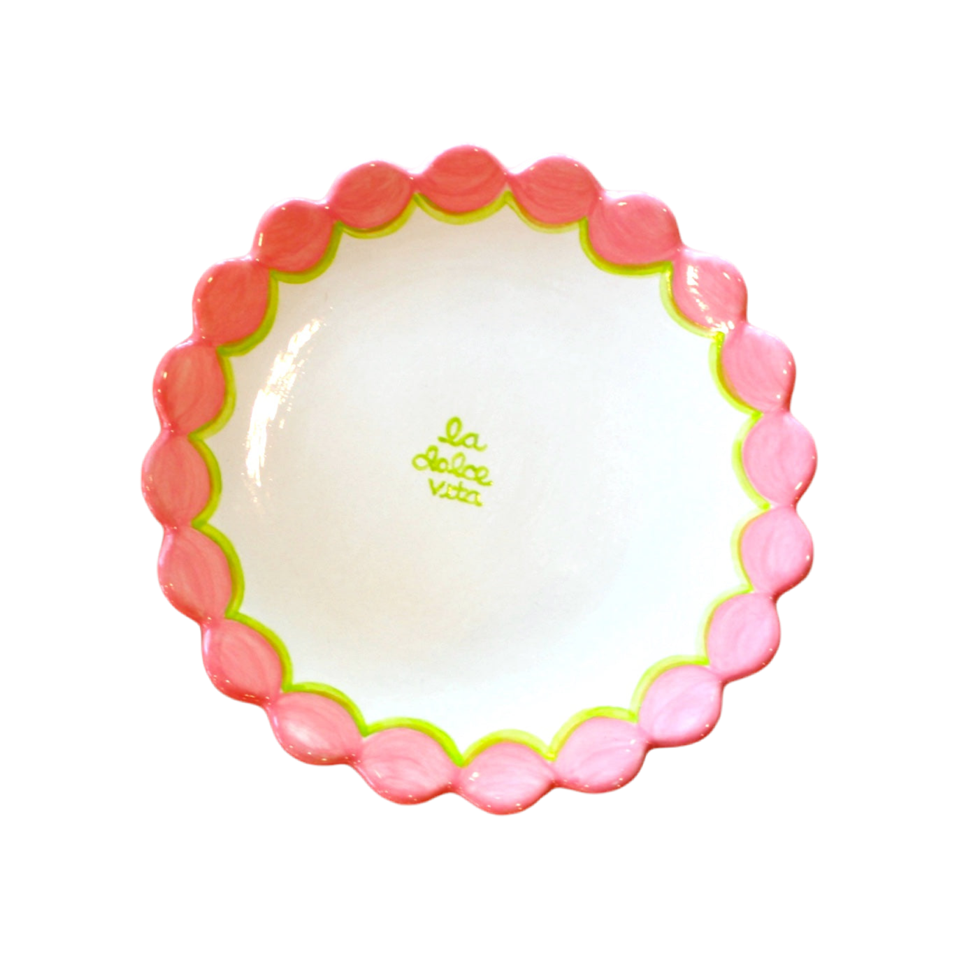 La Dolce Via Scalloped Dessert Plate in Pink and Green