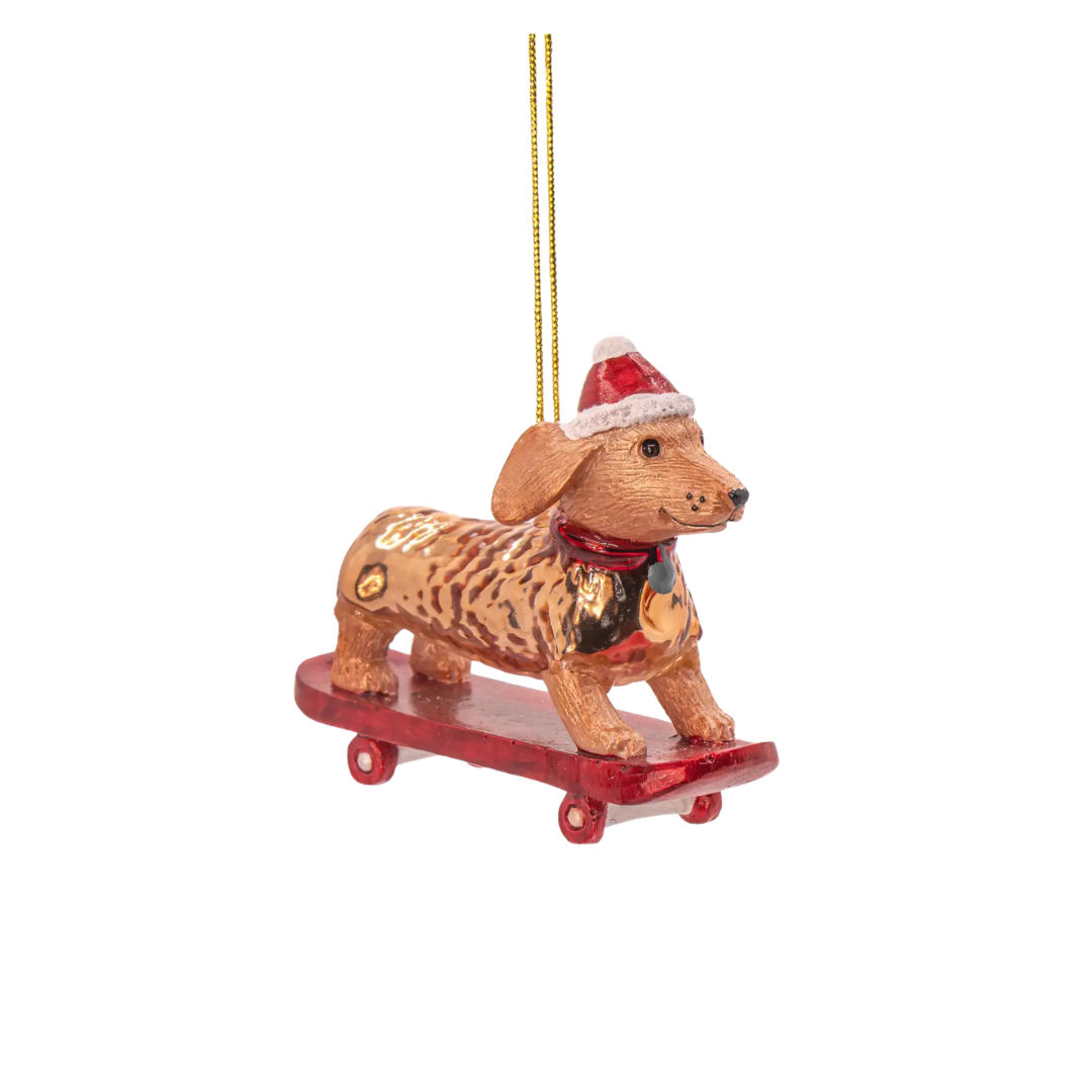 Skateboarding Dachshund Bauble