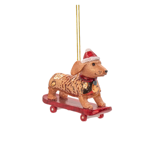 Skateboarding Dachshund Bauble