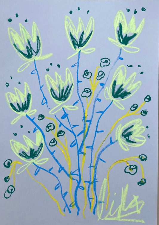 Cina Rosen, 'Green and ocean blue florals on light blue paper’ 2024