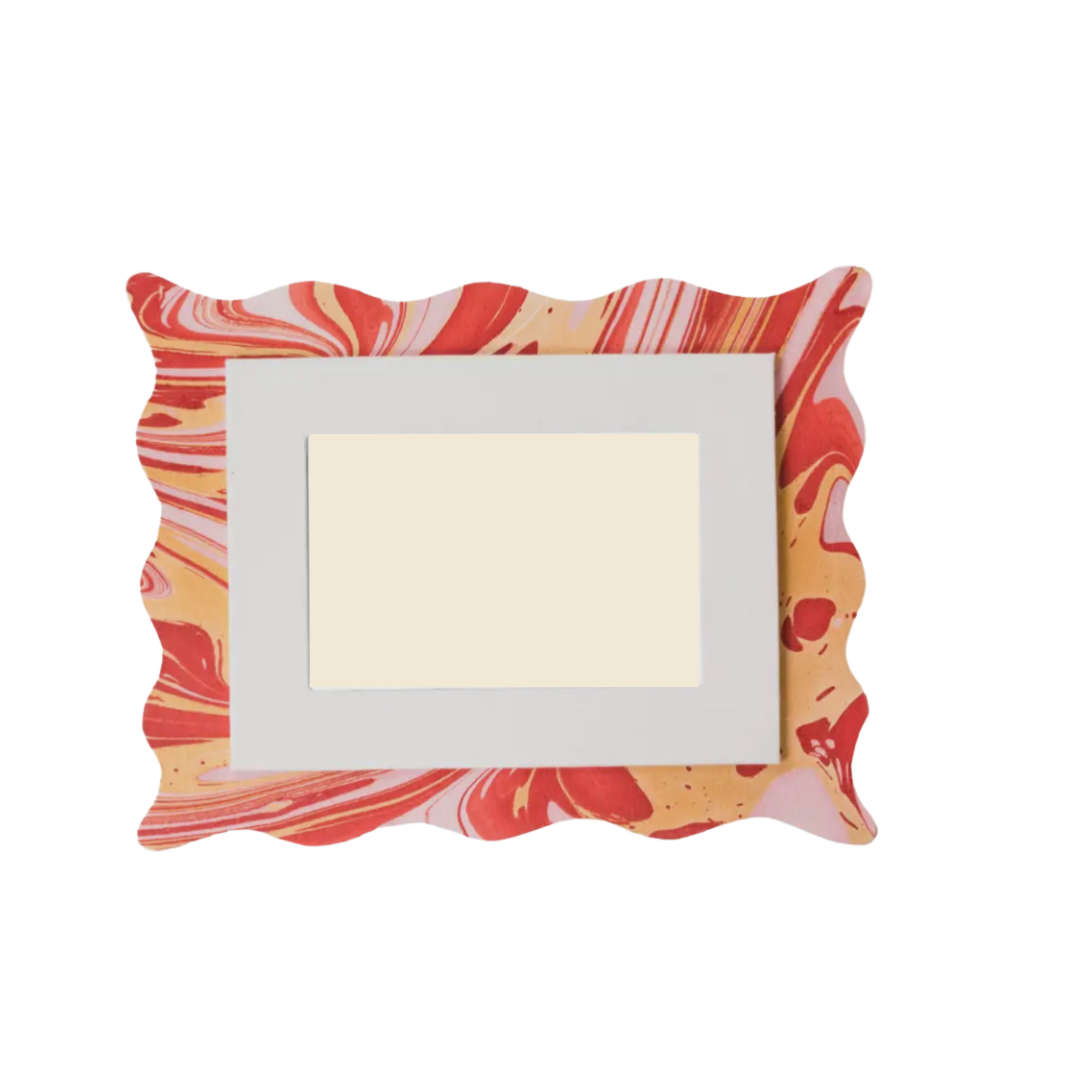 Red and Gold Scalloped Hand-Marbled Frame