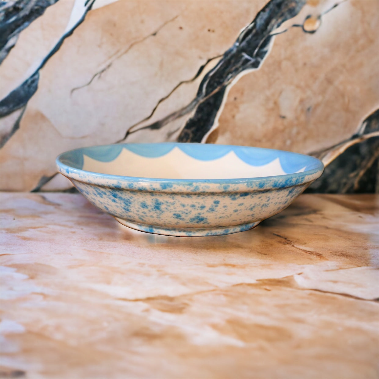 Speckled Hand-painted Pasta Bowl in Blue