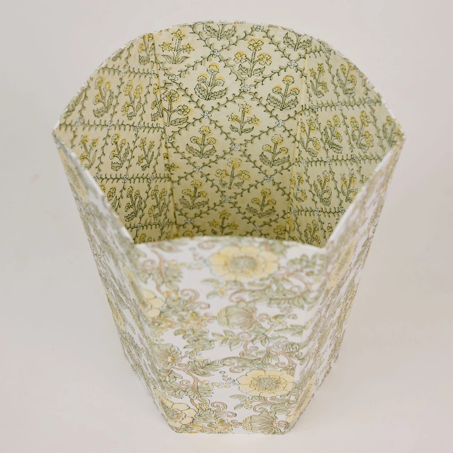 Block Printed Waste Paper Basket in Yellow