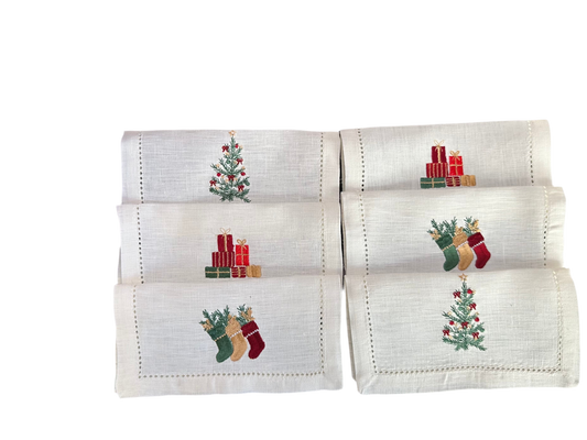 Petit Menage, Christmas Table Cocktail Napkins, Set of Six