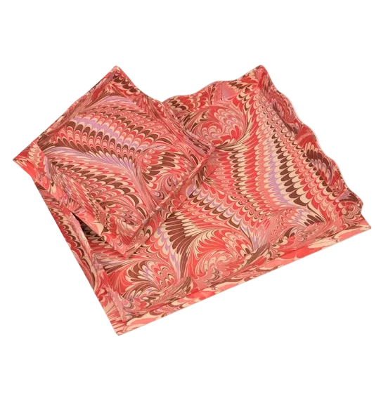 Scalloped Hand-Marbled Tray in Pink
