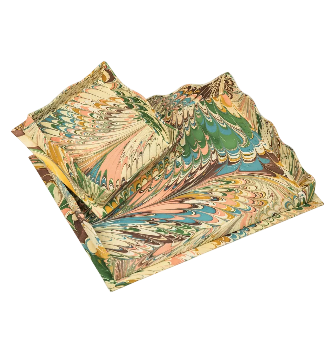 PRE-ORDER Scalloped Hand-Marbled Tray Flatiron Feathers