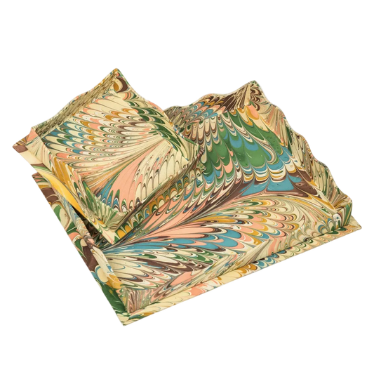 Scalloped Hand-Marbled Tray Flatiron Feathers PRE-ORDER