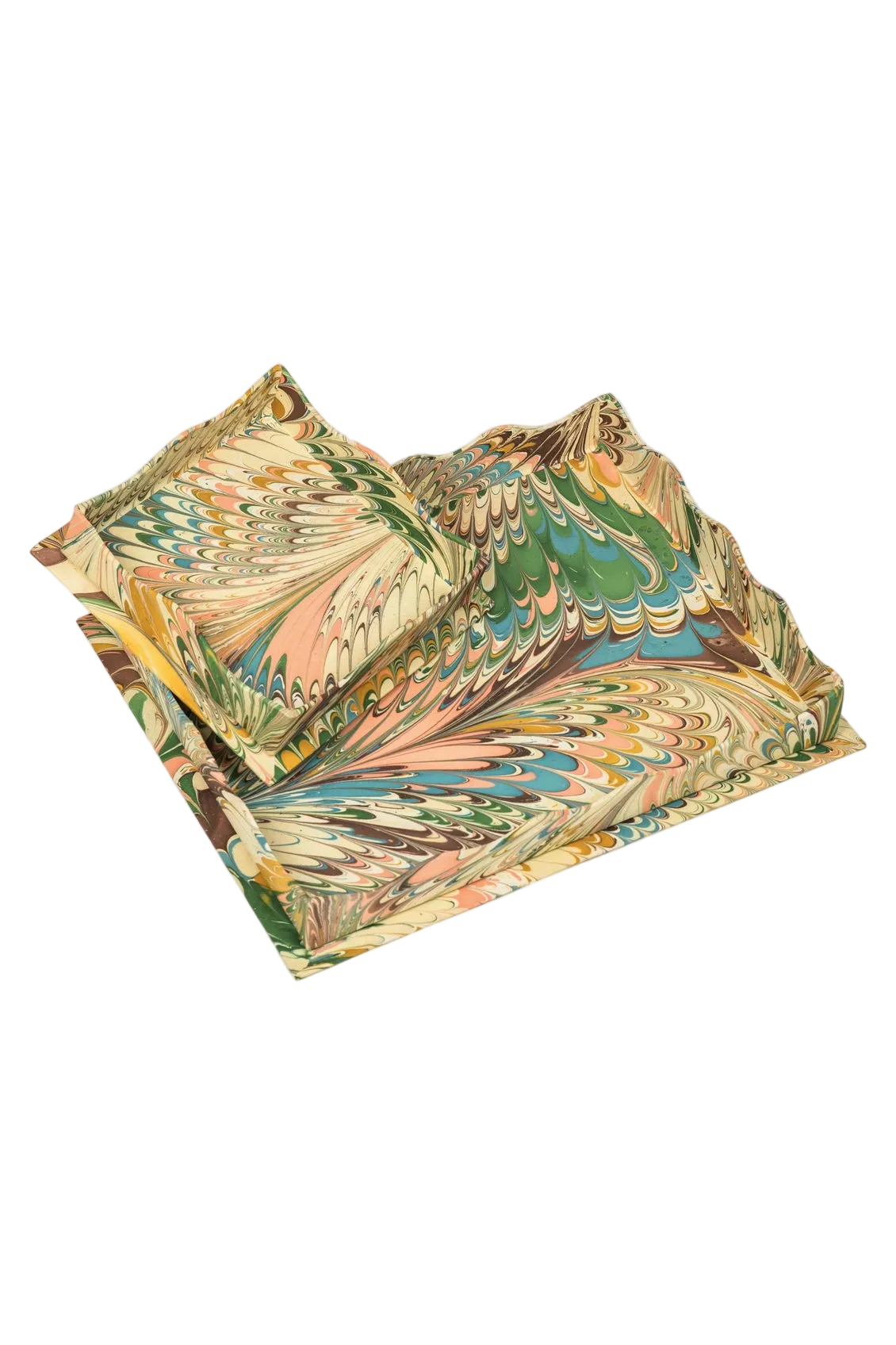 PRE-ORDER Scalloped Hand-Marbled Tray Flatiron Feathers