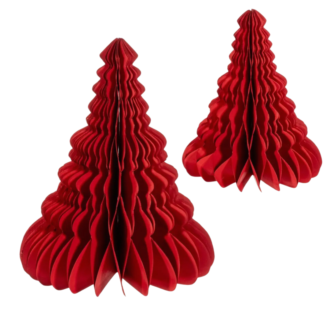 Red Honeycomb Paper Tree Set of Two