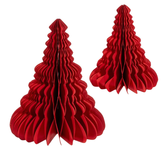 Red Honeycomb Paper Tree Set of Two