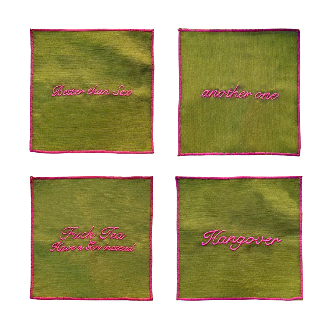 Musae Studio, Set of 4 cocktail napkins green and pink