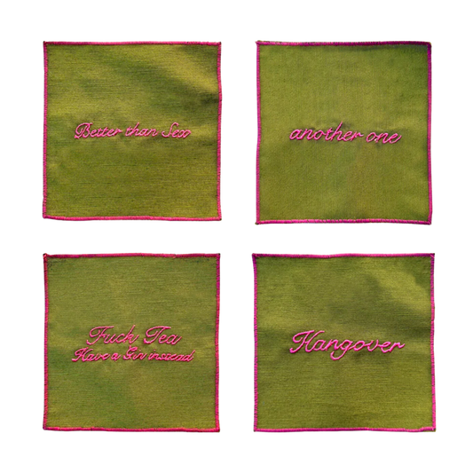 Musae Studio, Set of 4 cocktail napkins green and pink