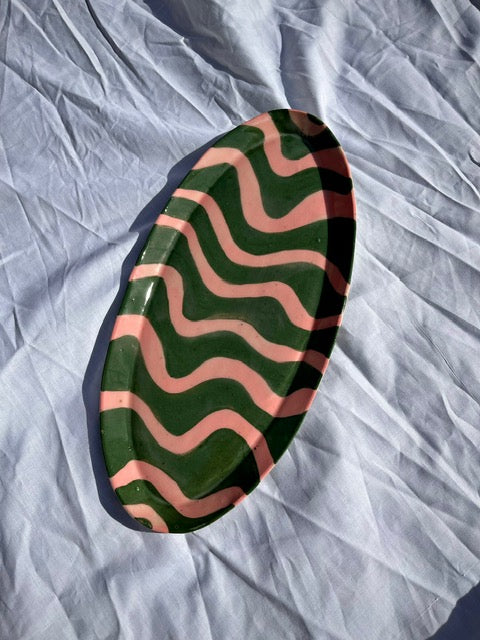 DM x Hodge Pots, 'Pink and Green Striped Platter'