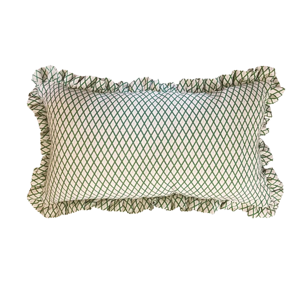 Ottoline, 'Frilled Cushion: Little lattice in Green'