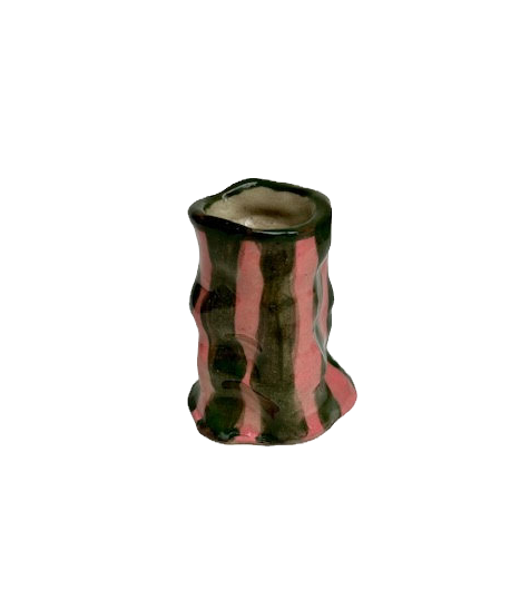 DM x Hodge Pots, 'Bright Pink and Green Striped Candle Holder'