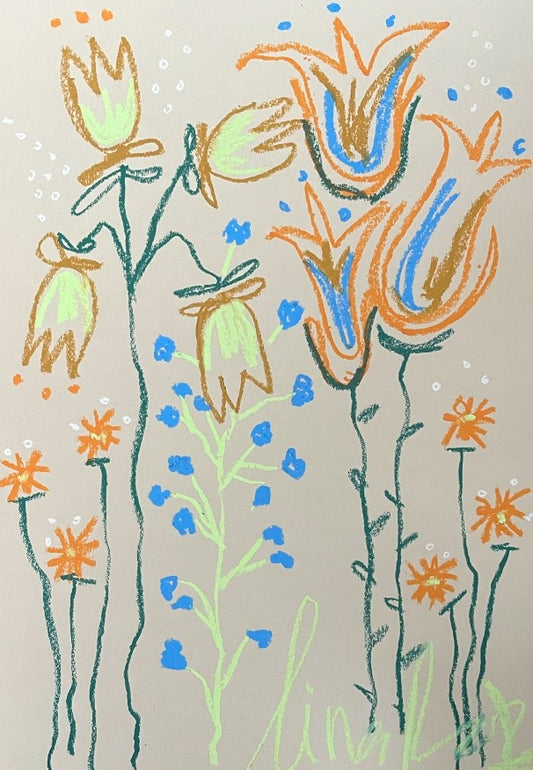 Cina Rosen, 'Whimsical florals in orange and light green'2024