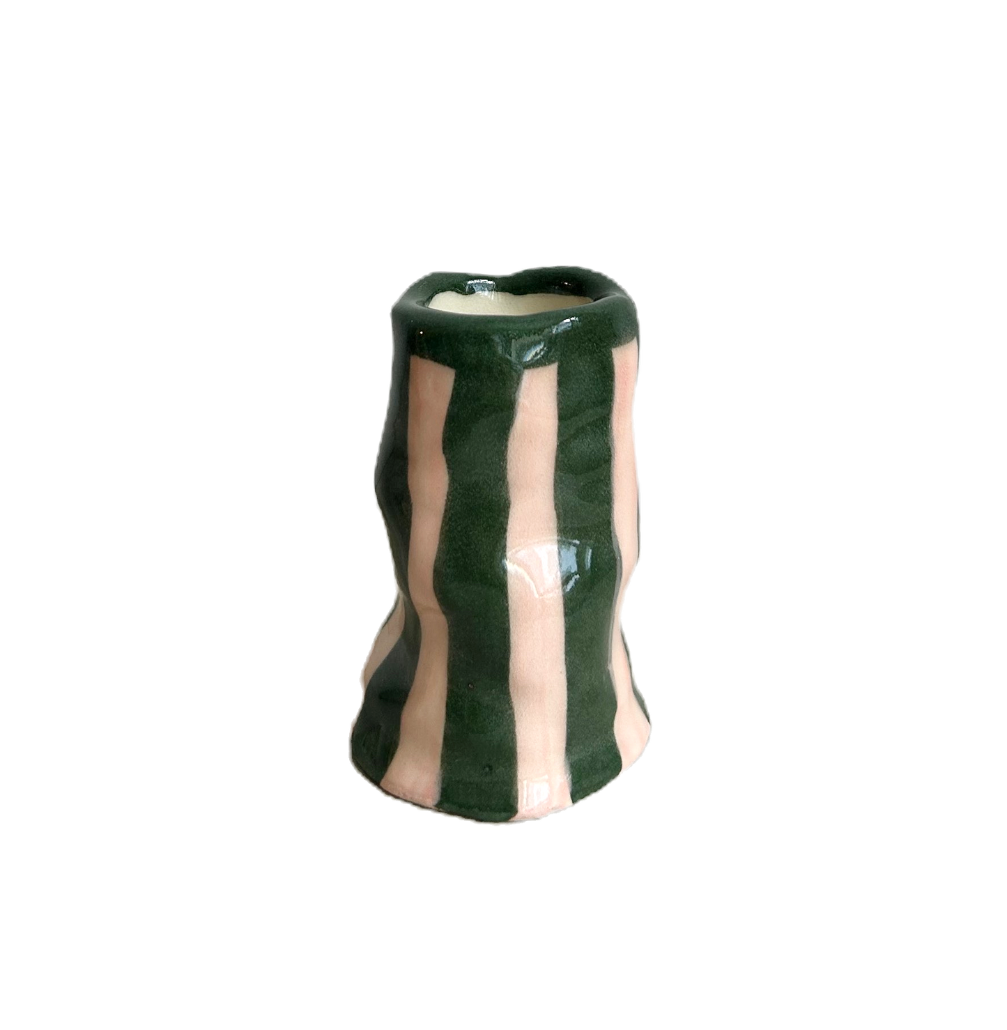 DM x Hodge Pots, 'Pink and Green Striped Candle Holder'