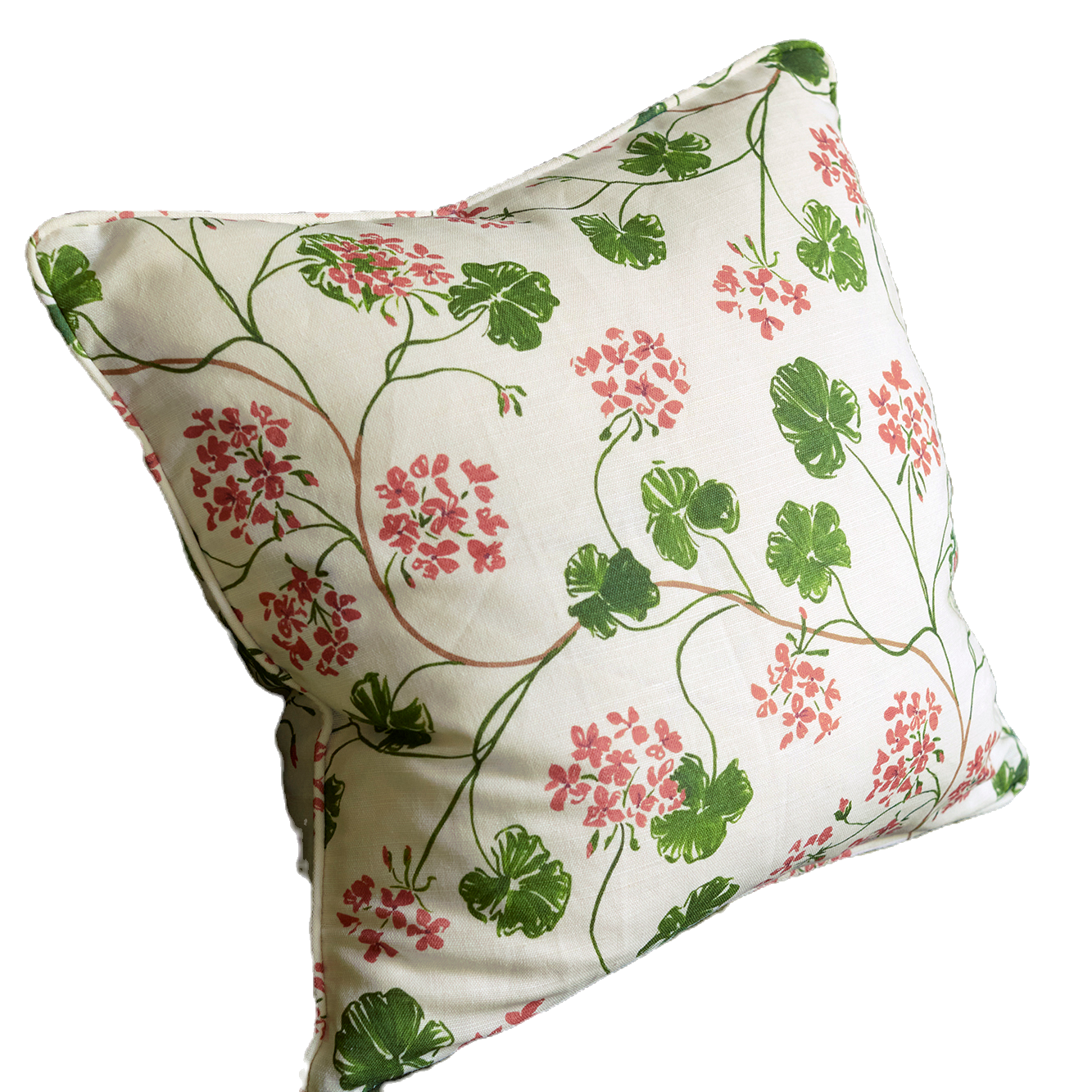 Sophie Harpley, 'Geraniums' linen piped cushion)'