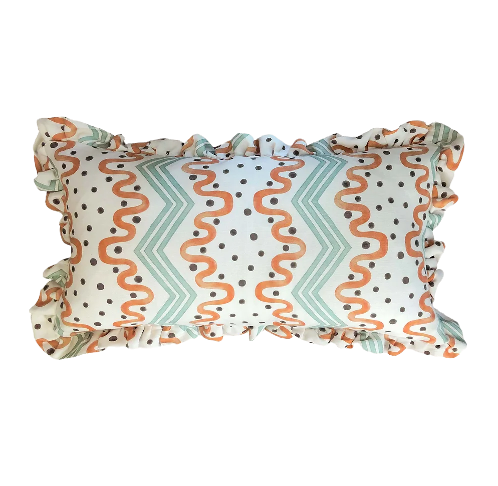 Ottoline, Frilled Cushion: Madame Ziggle in Blue and Orange'