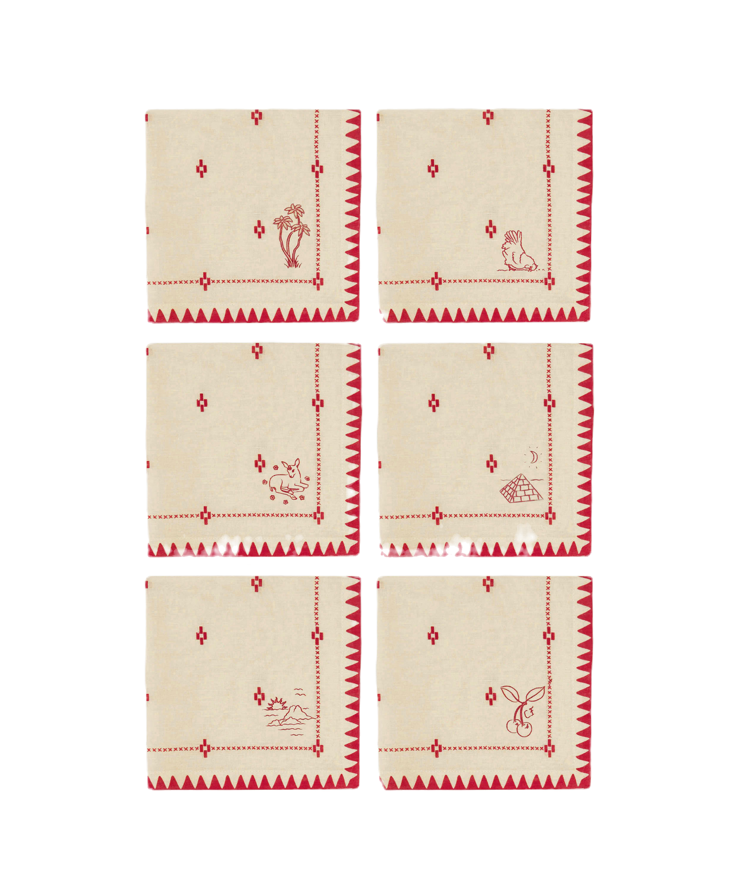 Cherry Flips, 'Redwork Napkins in Red Set of 6'