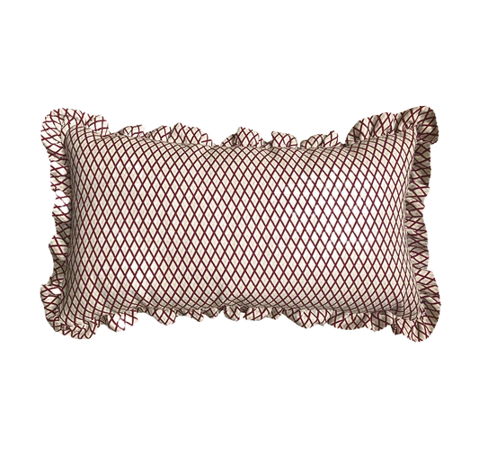 Ottoline, 'Frilled Cushion: Little lattice in Burgundy'