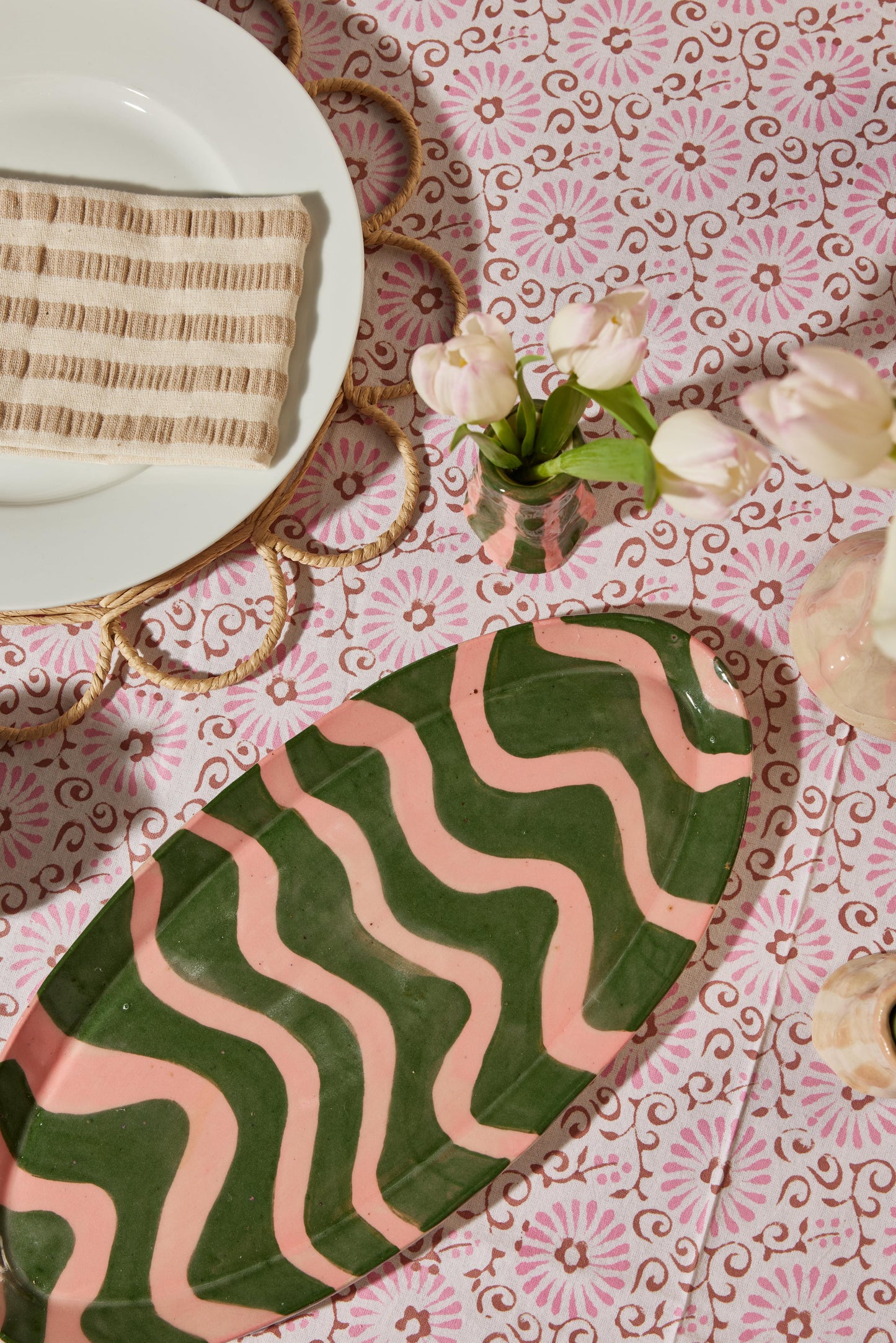 DM x Hodge Pots, 'Pink and Green Striped Platter'