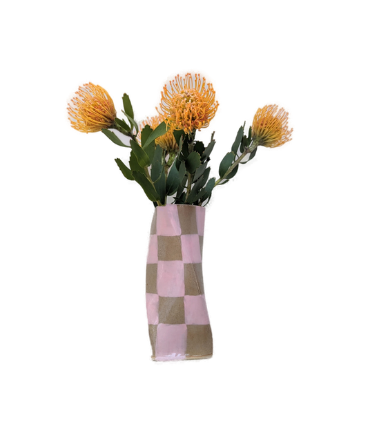 Pink Check Twist Vase