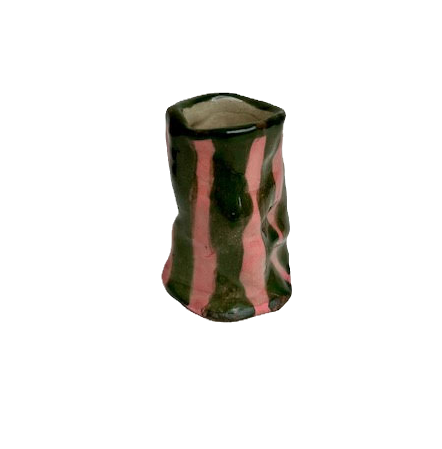 DM x Hodge Pots, 'Bright Pink and Green Striped Candle Holder'