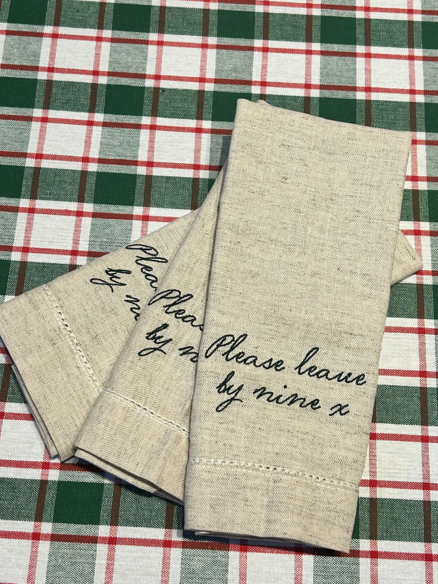 Pair of Please Leave By Nine Napkins