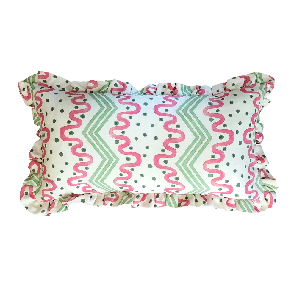 Ottoline, 'Frilled Cushion: Madame Ziggle in Green and Pink'