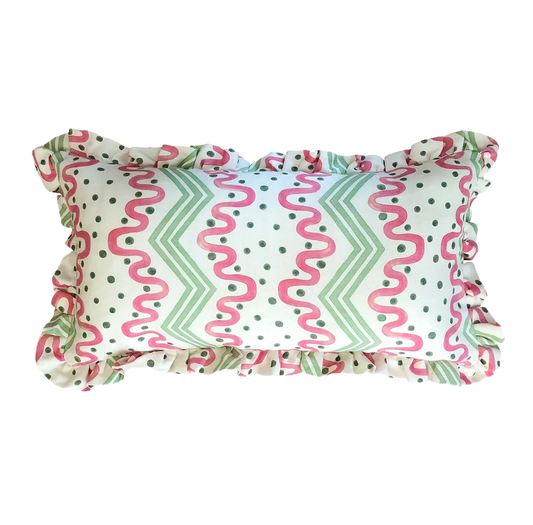 Ottoline, 'Frilled Cushion: Madame Ziggle in Green and Pink'