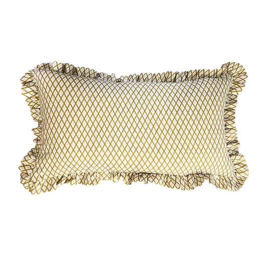 Ottoline, 'Frilled Cushion: Little lattice in Mustard'