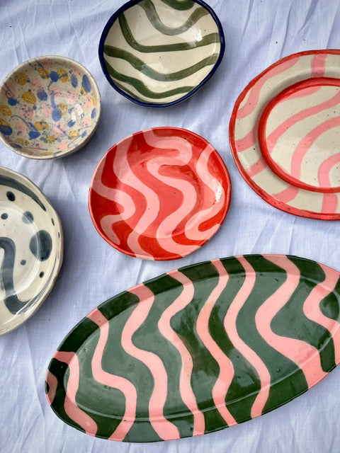 DM x Hodge Pots, 'Pink and Green Striped Platter'
