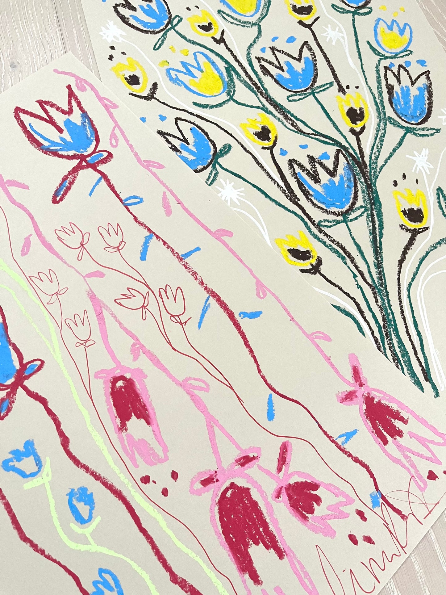 Cinna Rosen, 'Whimsical florals in bright blue and yellow' 2024