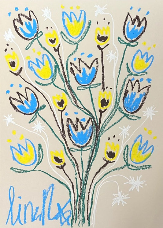 Cinna Rosen, 'Whimsical florals in bright blue and yellow' 2024