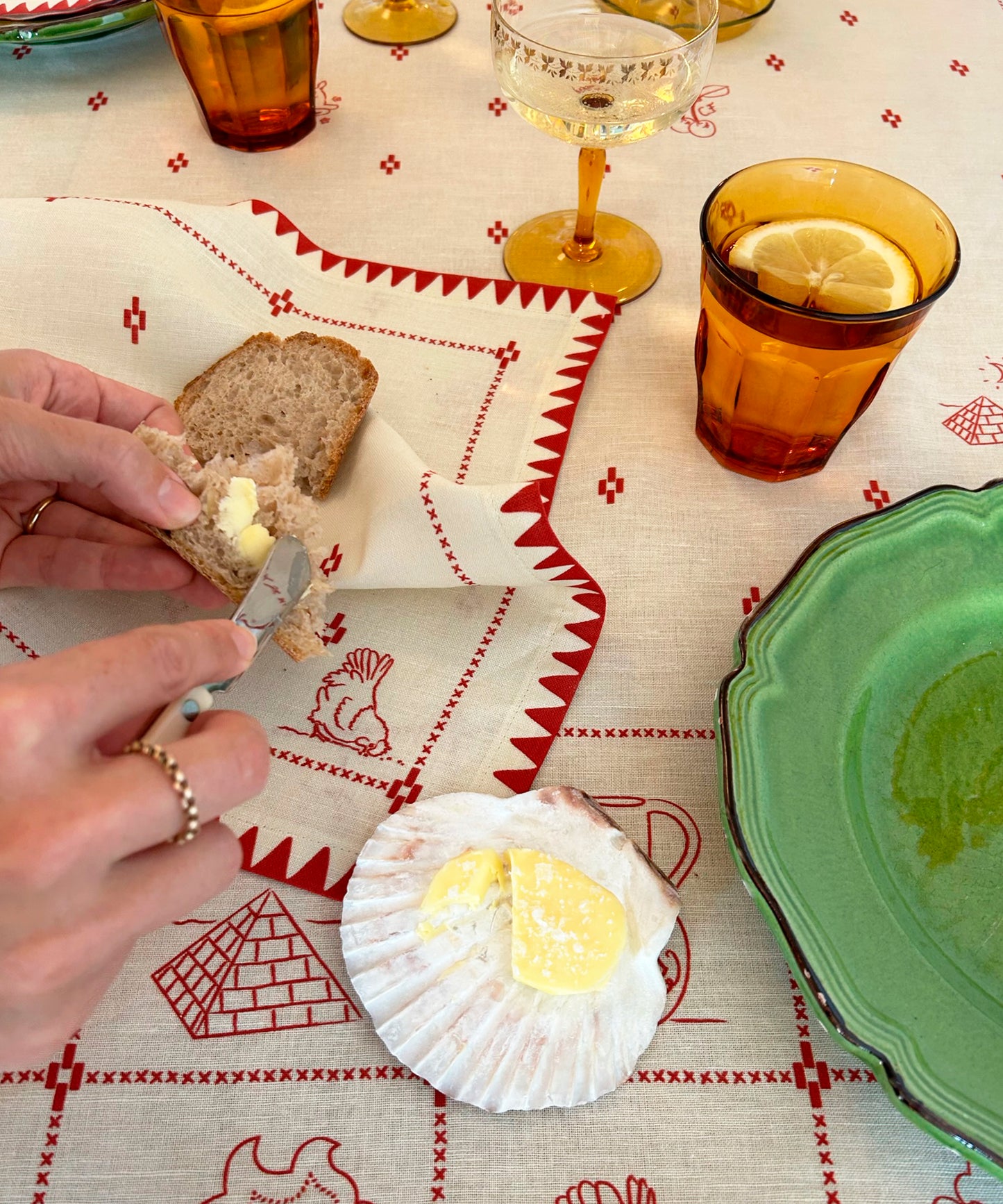 Cherry Flips, 'Redwork Tablecloth in Red'