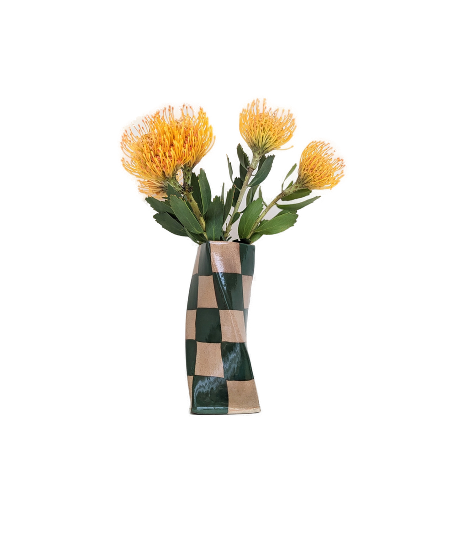 Green Check Twist Vase
