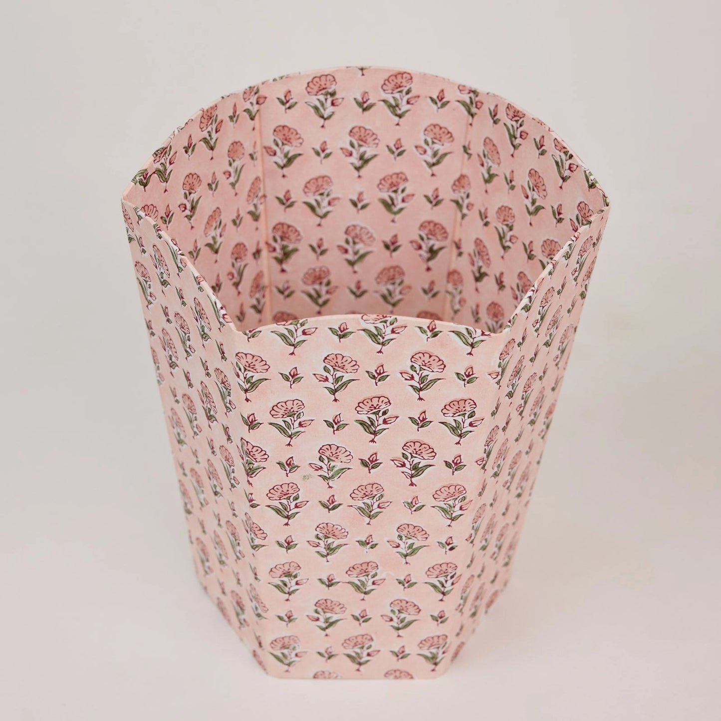 Block Printed Waste Paper Basket in Pink