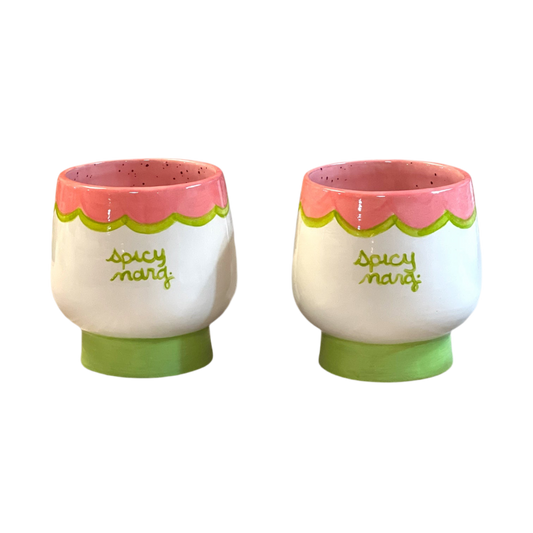 Hand-painted Spicy Marg Glasses, Set of Two in Pink and Green