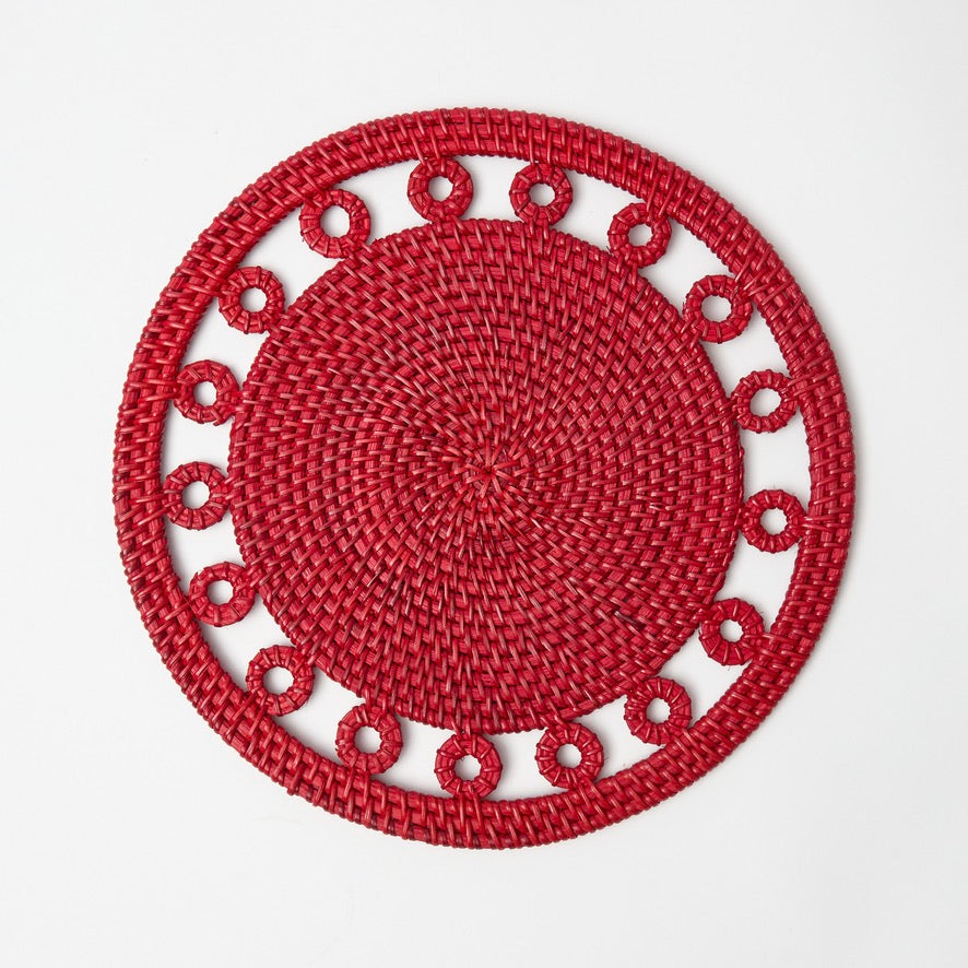 Voi Collective Red Columbus Rattan Placemats (Set of 4)