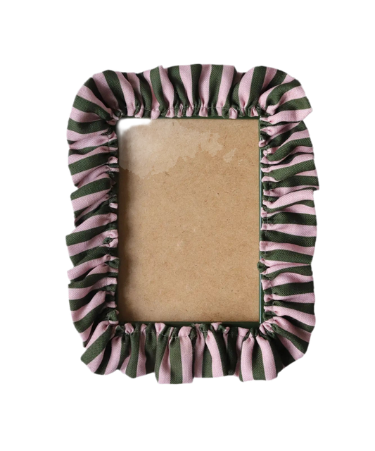 Bertola Home, Dark Olive & Rose Stripe Ruffle Frame