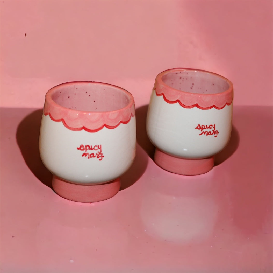 Hand-painted Spicy Marg Glasses, Set of Two in Pink and Red