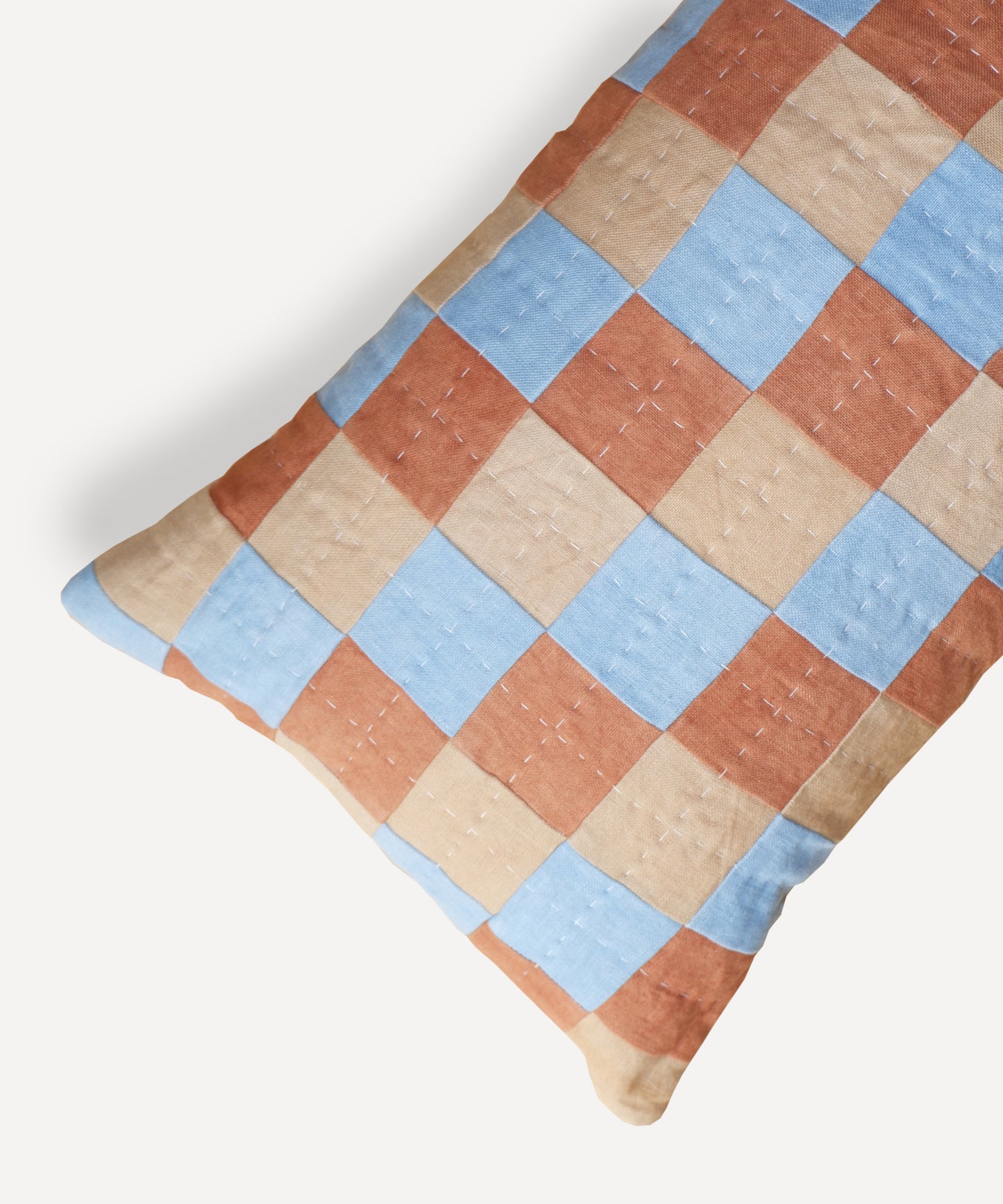 Eldorado, XL Chequered Cushion in Blue, Brown and Mustard