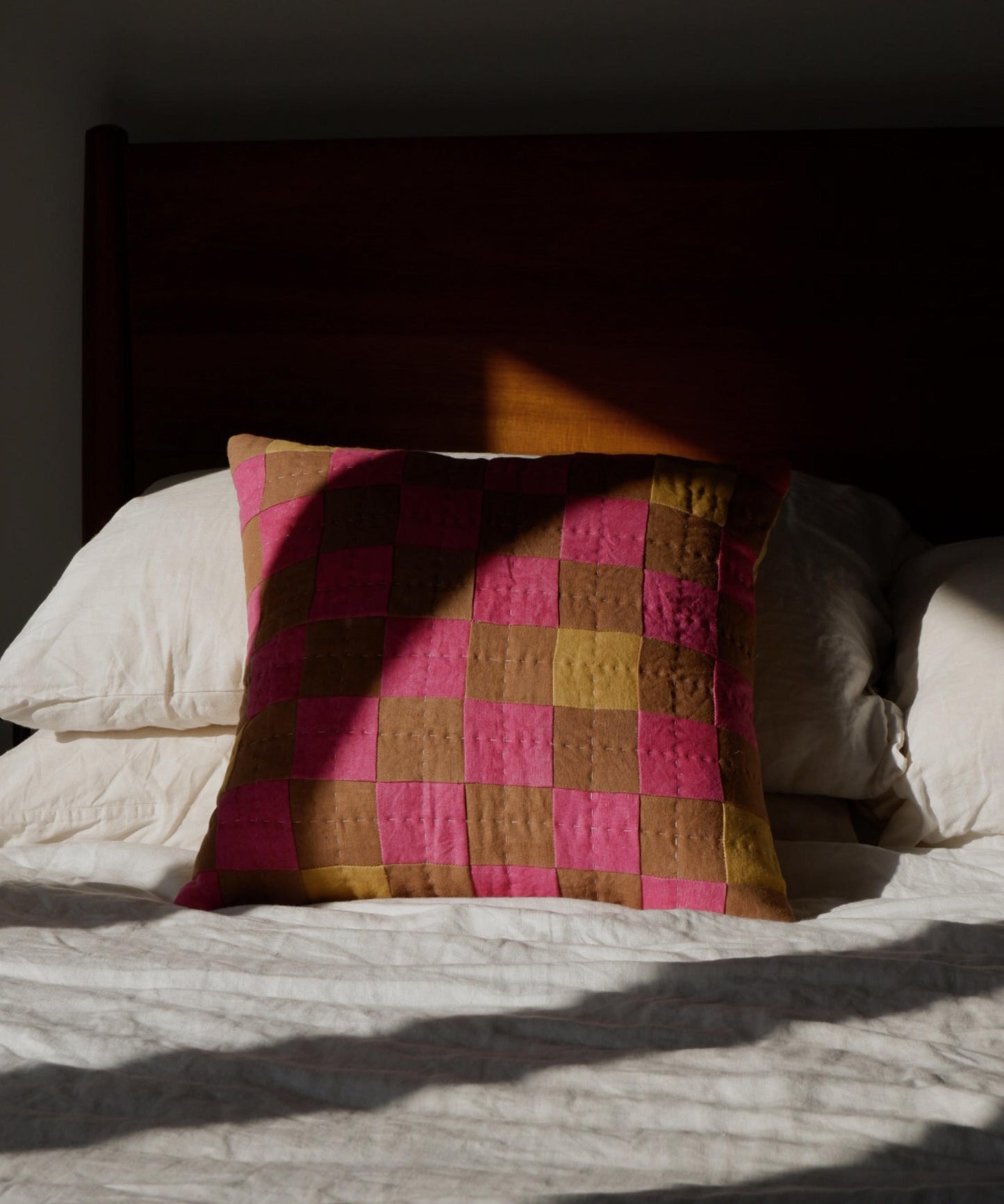 Eldorado, Chequered Cushion in Pink, Brown and Mustard