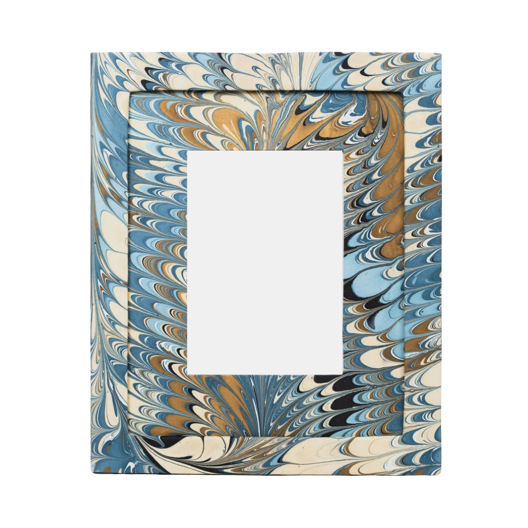 Hand-Marbled Large Blue Feathered Frame